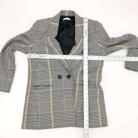 ANINE BING Madeleine Black White Yellow Houndstooth Double Breasted Blazer - Picture 12 of 13
